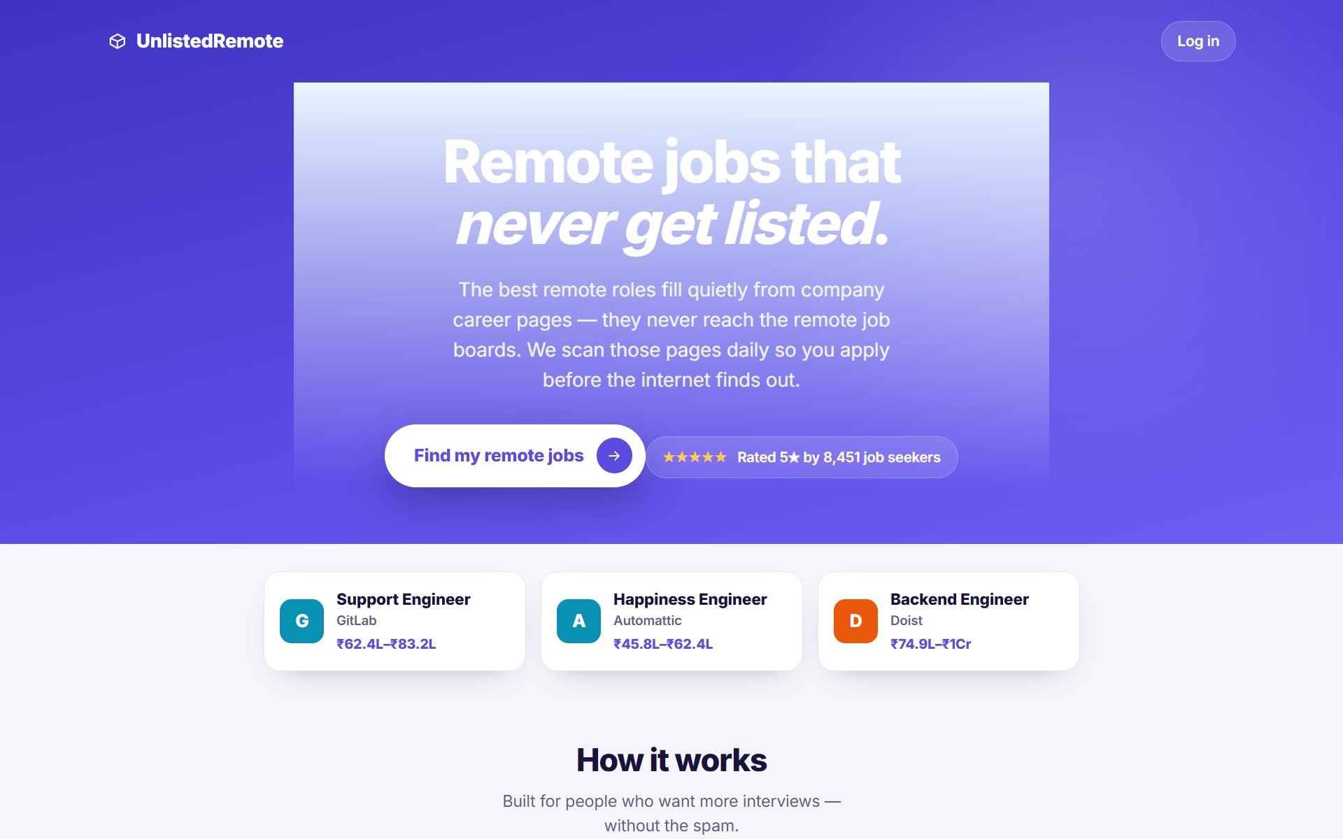UnlistedRemote homepage, remote jobs that never get listed on remote job boards